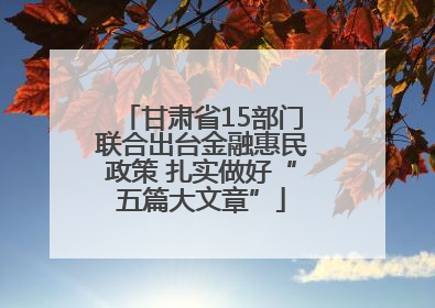 甘肃省15部门联合出台金融惠民政策 扎实做好“五篇大文章”